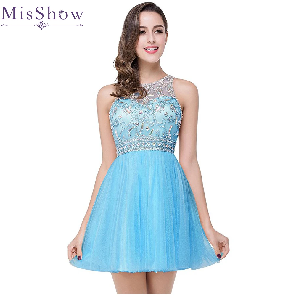 Vestido Curto реальное изображение дешевые бисером Тюль Короткие розовые синие