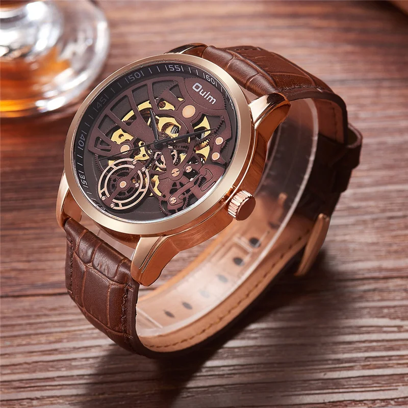 Мужские деловые часы Oulm розовое золото мужские из натуральной кожи|Мужские