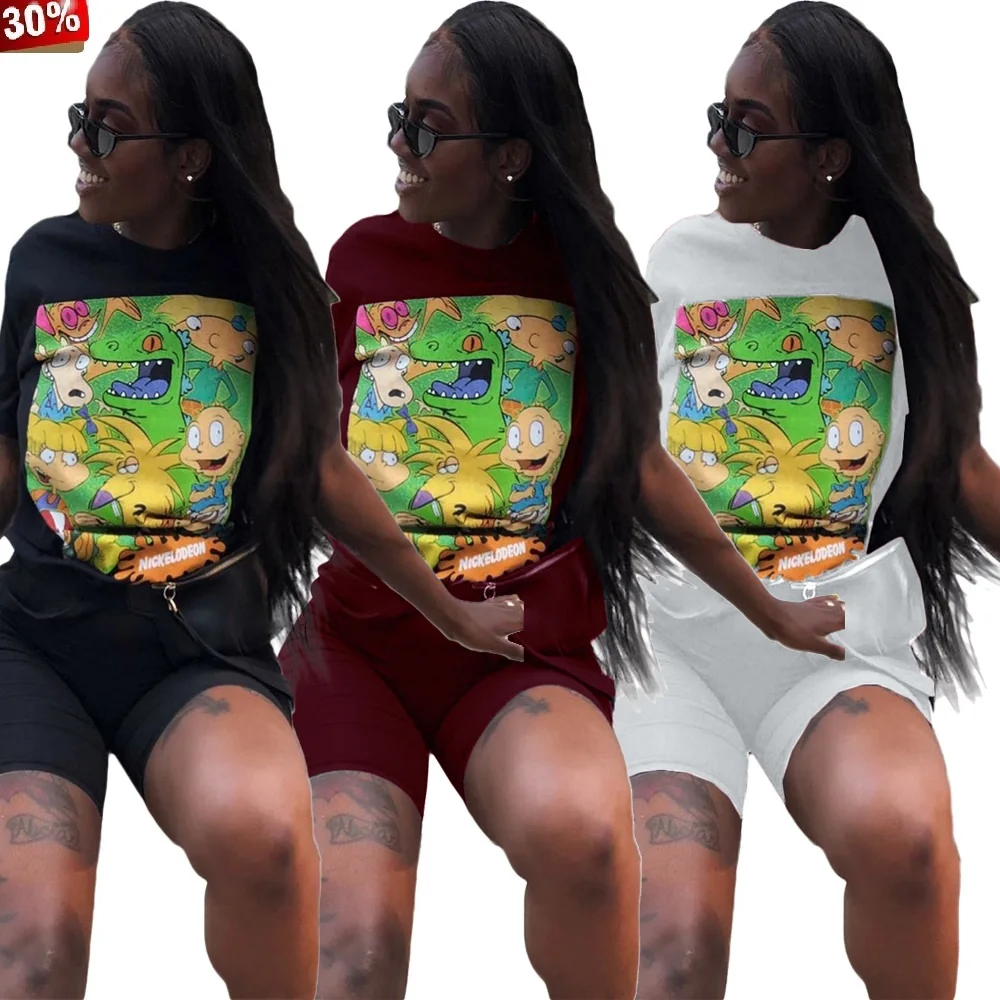 Спандекс Bangtan мультфильм женщин s двух частей SetsBodycon короткий комплект из 2 предметов летний женский спортивный костюм наряд женский костюм