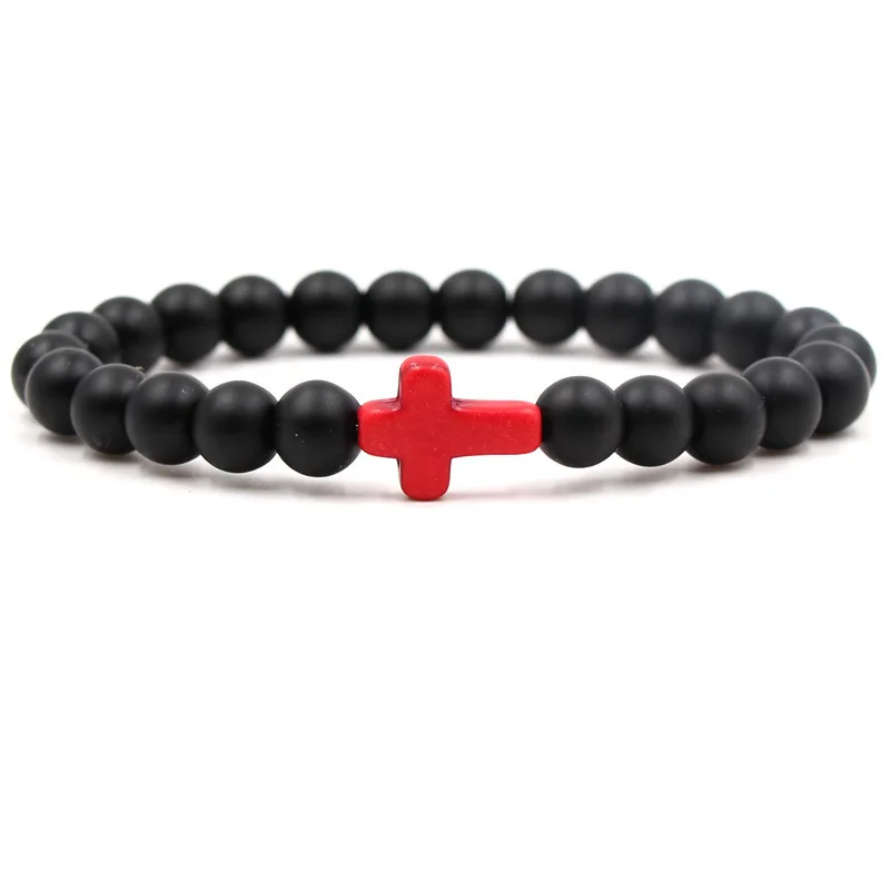 Крест ручной струны украшения бисер 8 мм матовый камень мощность браслет для