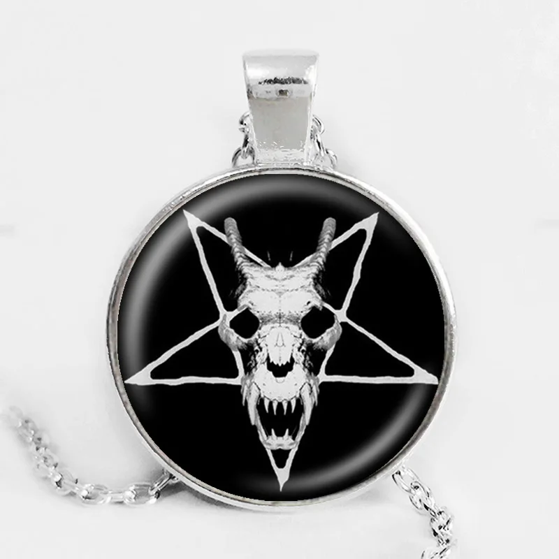 2020 Fashion Inverted Pentagram Goat Head Pendant Necklace Black White Photo Print Glass Cabochon Jewelry Women Gift |