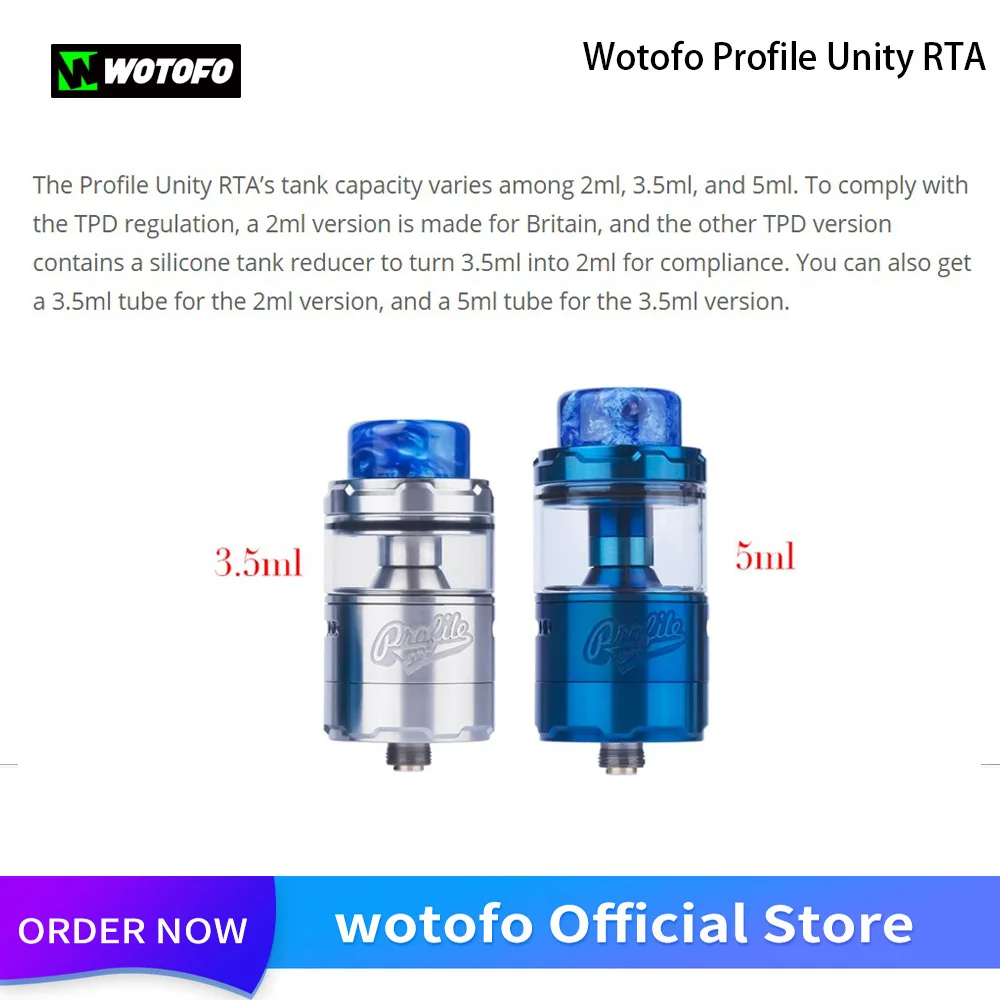 Оригинальный атомайзер Wotofo Profile Unity RTA 3 5 мл испаритель для восстановления капель