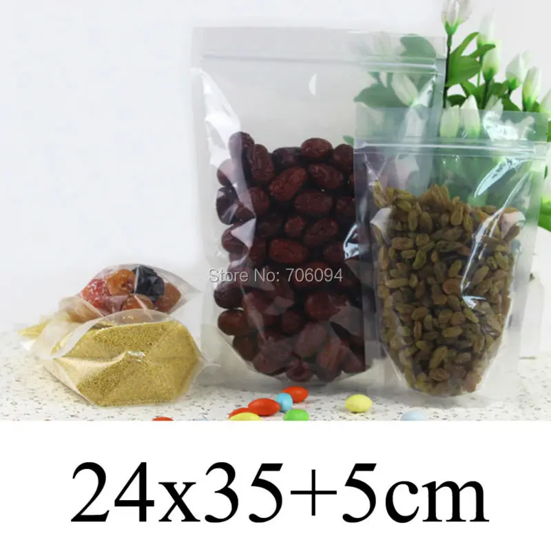 100PCS 24*35+5cm(9.45''x13.78'')Self-supporting Ziplock clear Plastic bag,standup Clear Plastic Bag for coffee tea candy gift