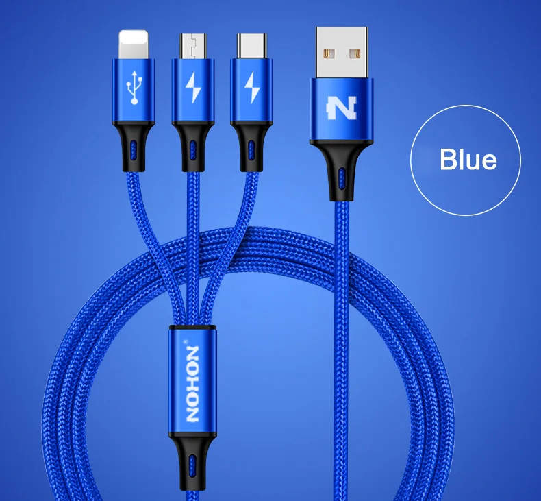 NOHON 3 в 1 8Pin type C Micro нейлоновый USB кабель для iPhone 8X7 6 6S Plus iOS 10 9 8 samsung Nokia USB кабели для быстрой зарядки шнур