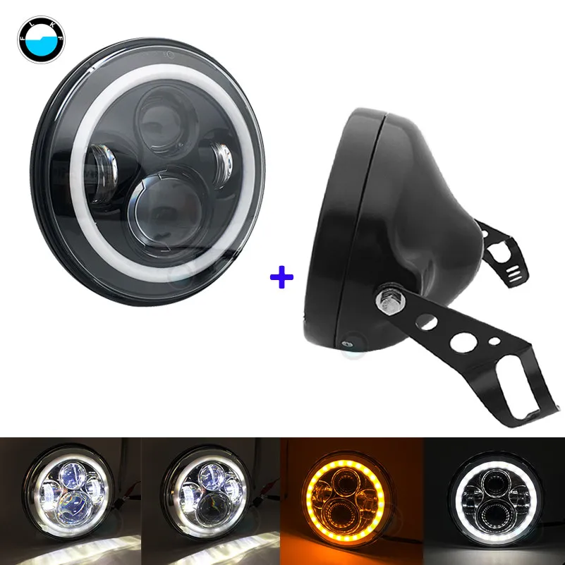 40W black set A 7 дюймов 60 Вт точка SAE E9 мотоцикл фары с углом глаз светодиодные фары 7 дюймов корпус ведро отделка кольцо - Цвет: 40W black set A