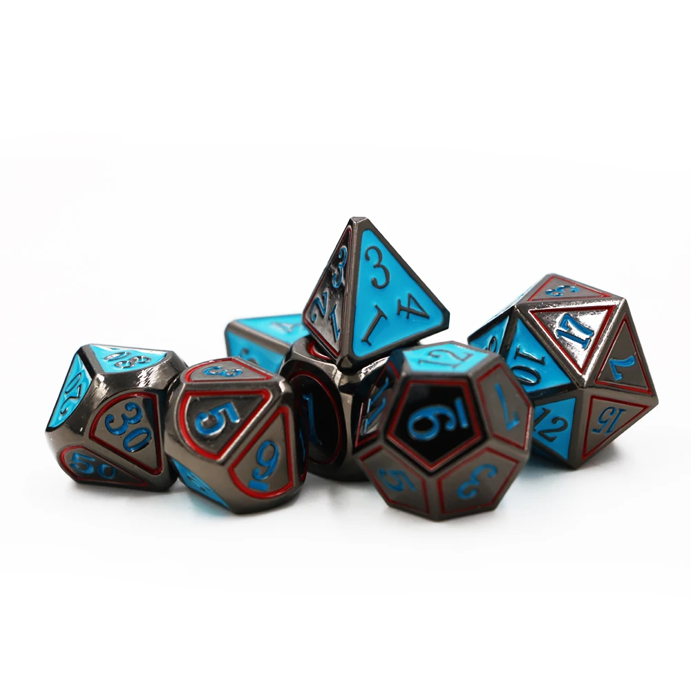 Подземелья и Драконы 7 шт./компл. Творческий RPG игра в кости D& D металла, кости DND эмаль двухцветный цвет: черный, синий цифровой игра в кости