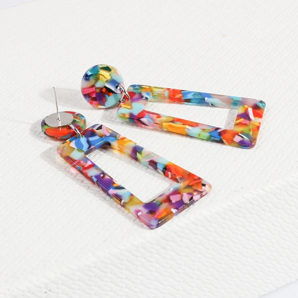 Женские акриловые серьги-подвески разноцветные геометрические висячие серьги