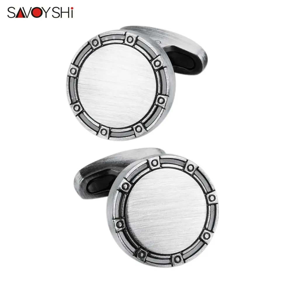 Only send cufflinks SAVOYSHI классические круглые металлические запонки мужские костюмы рубашка манжета деловая сумка запонки бренд мужской подарок резьба имя - Metal color: Only send cufflinks
