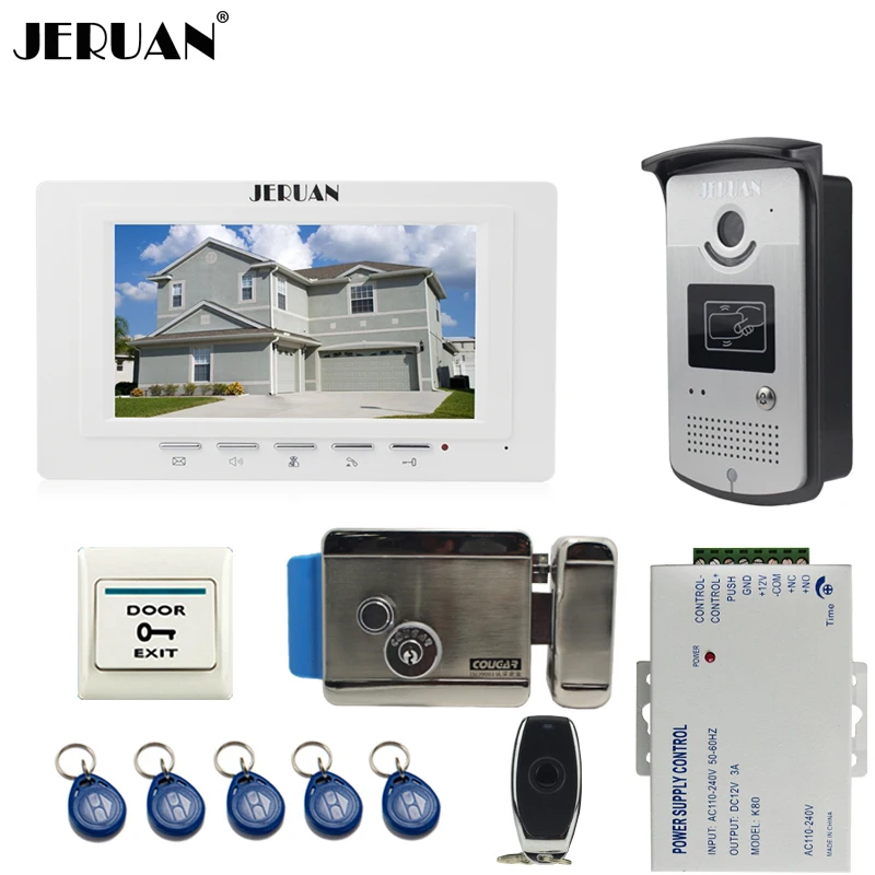 JERUAN домашний 7 ''цветной ЖК видео домофон комплект 1 монитор + 700TVL RFID доступ - Фото №1