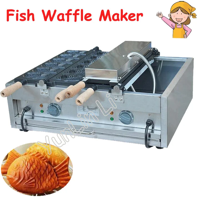 

2 Plates Taiyaki Maker Electric Fish Shape Waffle Maker Commercial Grain Snapper Burn Grilled Fish Cone Machine FY-1104A