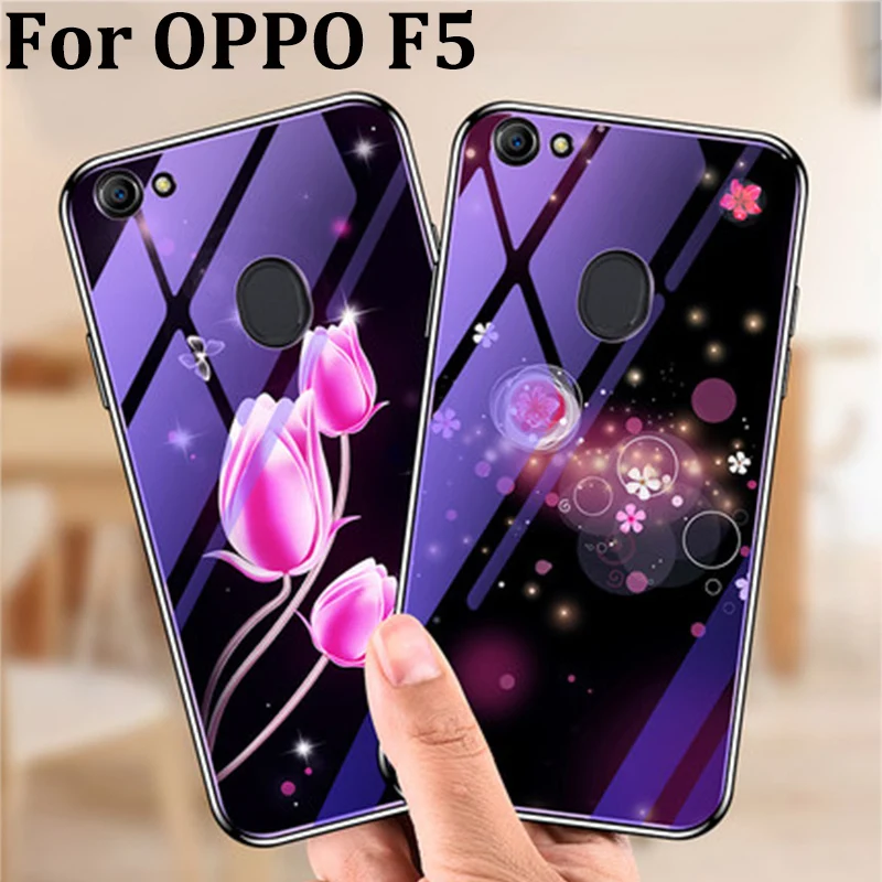 Чехол для OPPO F5 модный синий чехол из закаленного стекла F 5 OPPOF5 чехлы телефонов fundas