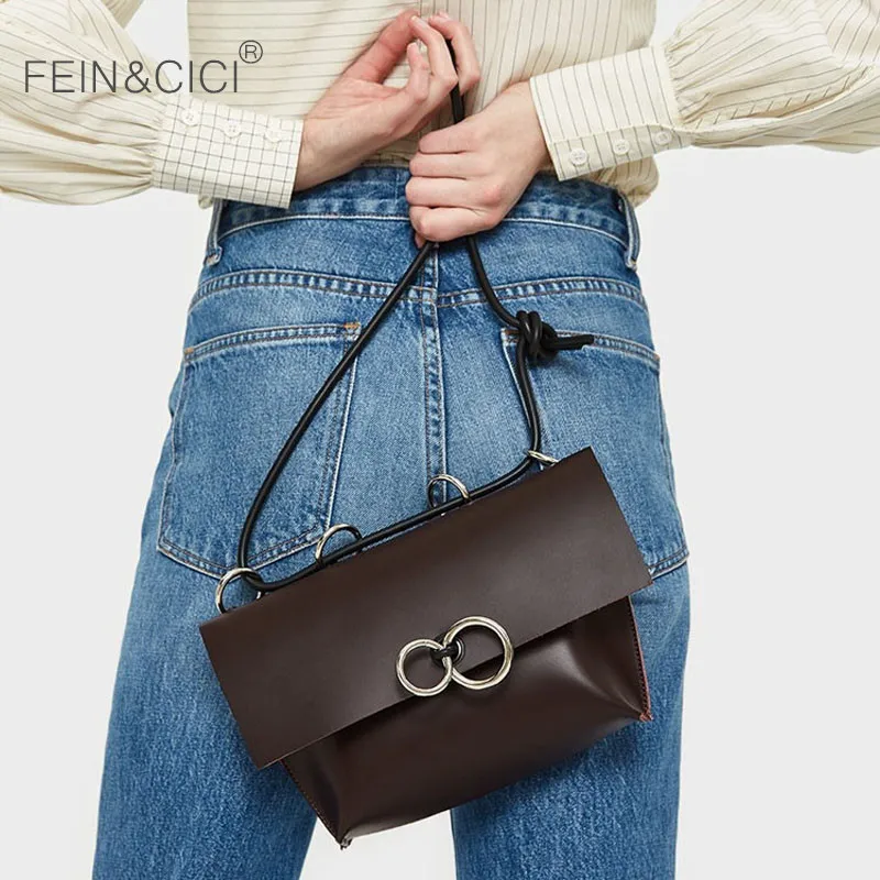 Женская Черная сумка через плечо ins модная большая с кольцом для девушек новая