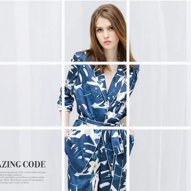 Новинка весны 2018 женская шелковая пижама костюм с длинными рукавами