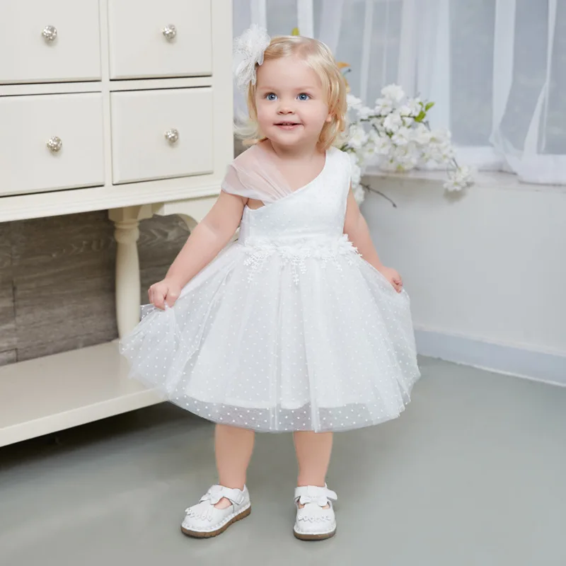 Baby Girls Flower Girl Wedding Dress Children's Dot Printing Mesh tutu White Dresses Toddler Baptism Princess Kid Clothin | Детская