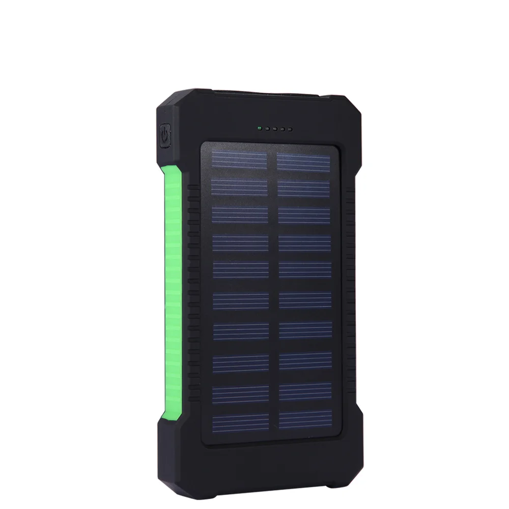 Водонепроницаемый 10000Mah Солнечный Банк Силы Солнечное зарядное устройство двойной USB банк силы с светодиодный свет для iPhone 6 plus мобильный телефон повербанк - Цвет: Зеленый
