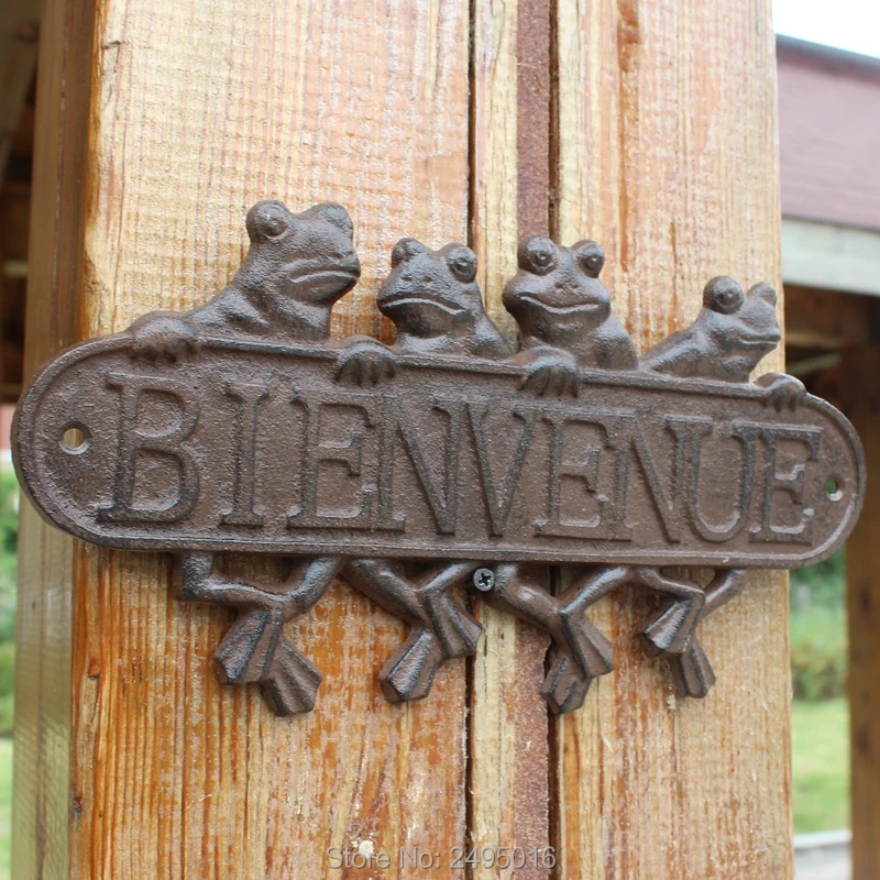 Cast Iron Antique Style Frogs WELCOME Plaque Garden Sign Wall Decor Best Selling