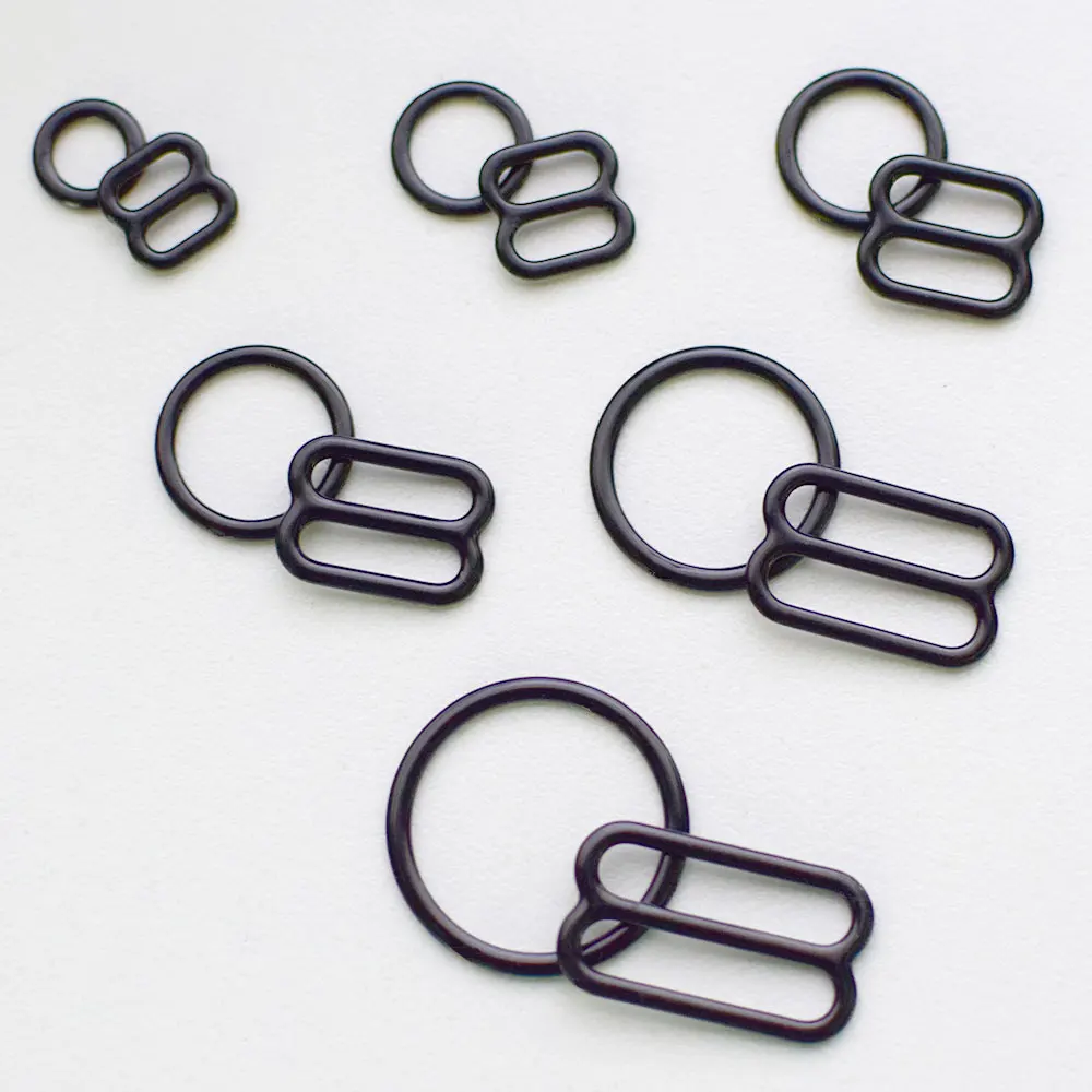 wholesale 50 sets / lot (100 pcs) black adjustable bra rings and sliders making materials |