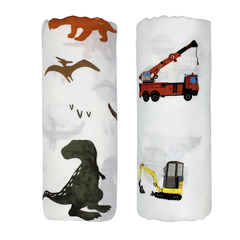 Dinosaur and Car Комплект из 2 предметов, мягкое бамбуковое хлопковое детское одеяло, муслиновое Пеленальное Одеяло, 30% хлопок, 70% бамбук, для новорожденных, бамбуковое муслиновое одеяло, s Марлевое одеяло для ванны - Color: Dinosaur and Car