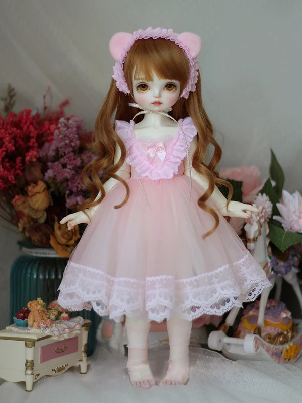 

Одежда для куклы BJD, костюмы, розовое, белое свадебное платье с медведем, головные уборы для 1/4 1/6 BJD MSD MDD YOSD, Одежда для куклы, аксессуары