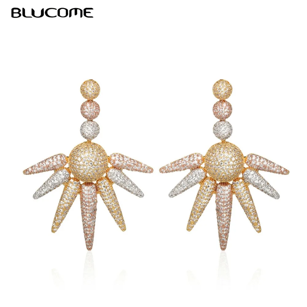 Blucome Роскошные серьги из бисера Медные преувеличенные звезды AAA циркон ювелирные