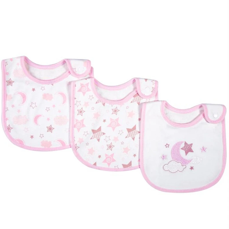 

3pcs / Set Baby Bib Burp Cartoon Printing Cotton Blends Baby Scarf Meal Collar Burp Snap Button Baby Bibs