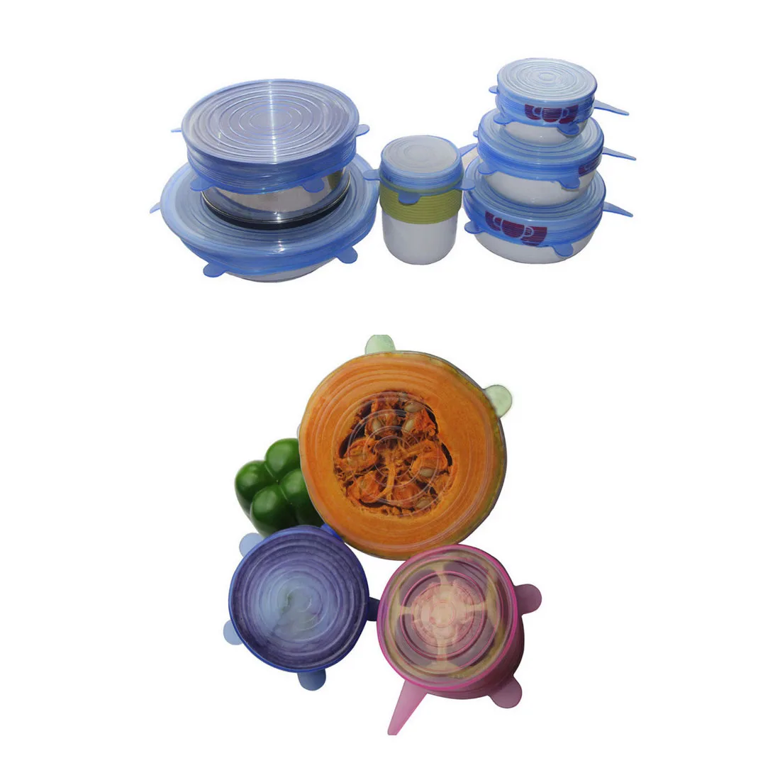 6 шт./компл. универсальная Силиконовая Вакуумная Крышка миска сковорода крышка