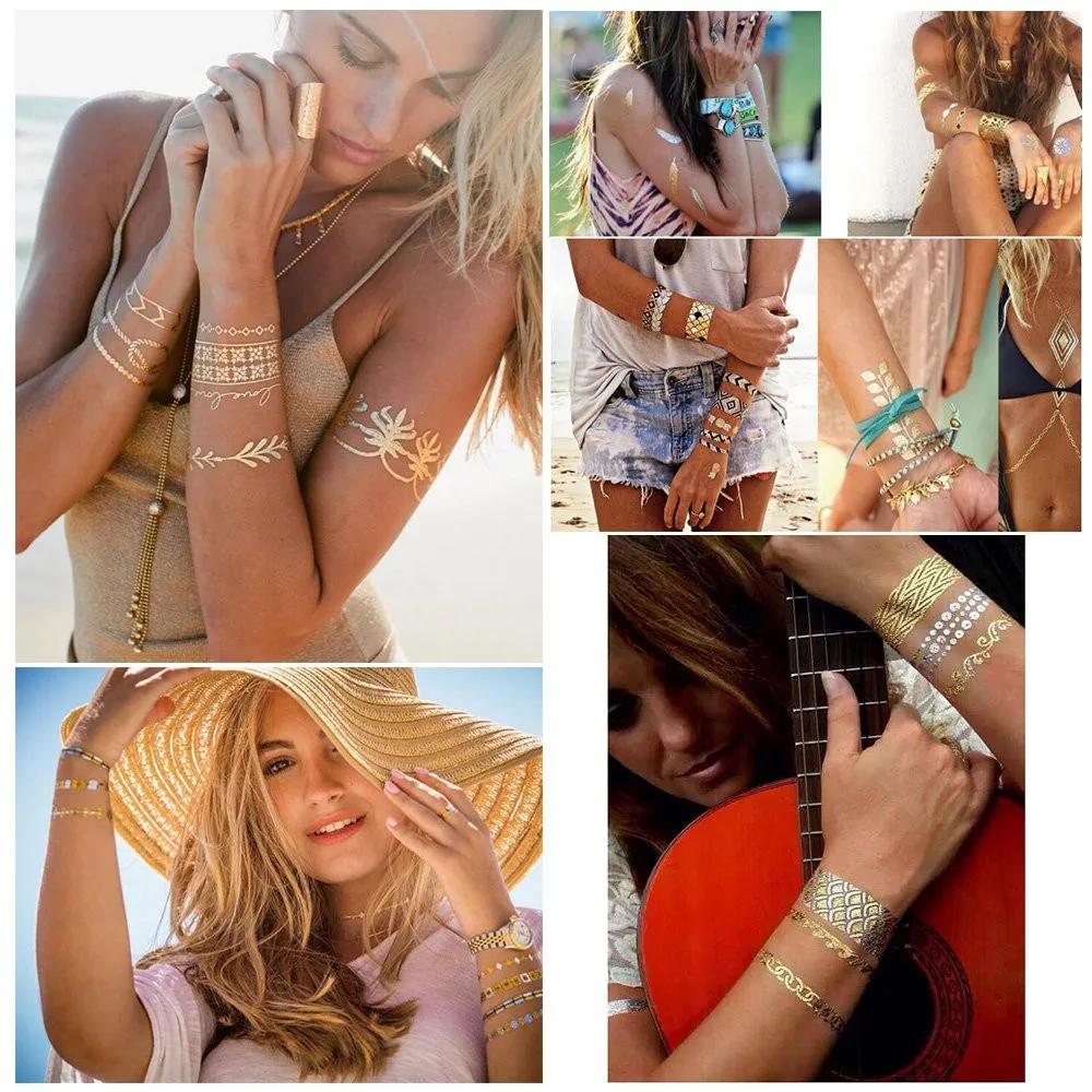 Боди арт живопись водонепроницаемые тату наклейки блестящие металлические