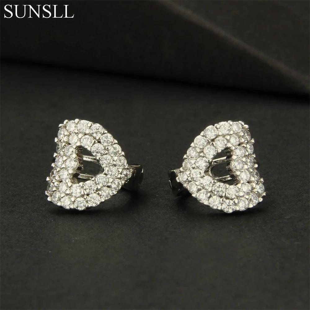 

SUNSLL Copper Pins White Cubic Zirconia Love Heart Hoop Earrings Women's Fashion Party Jewelry CZ Brincos
