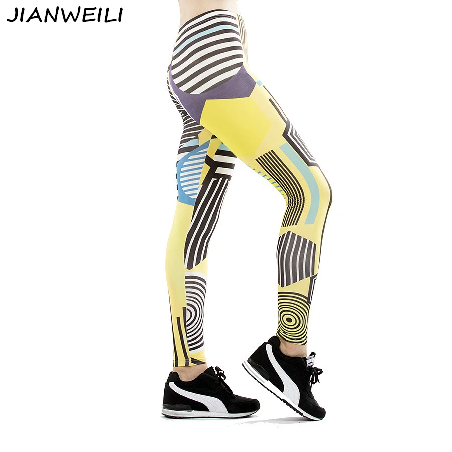 Jianweili 3D Фитнес леггинсы женские повседневные облегающие с высокой талией Штаны