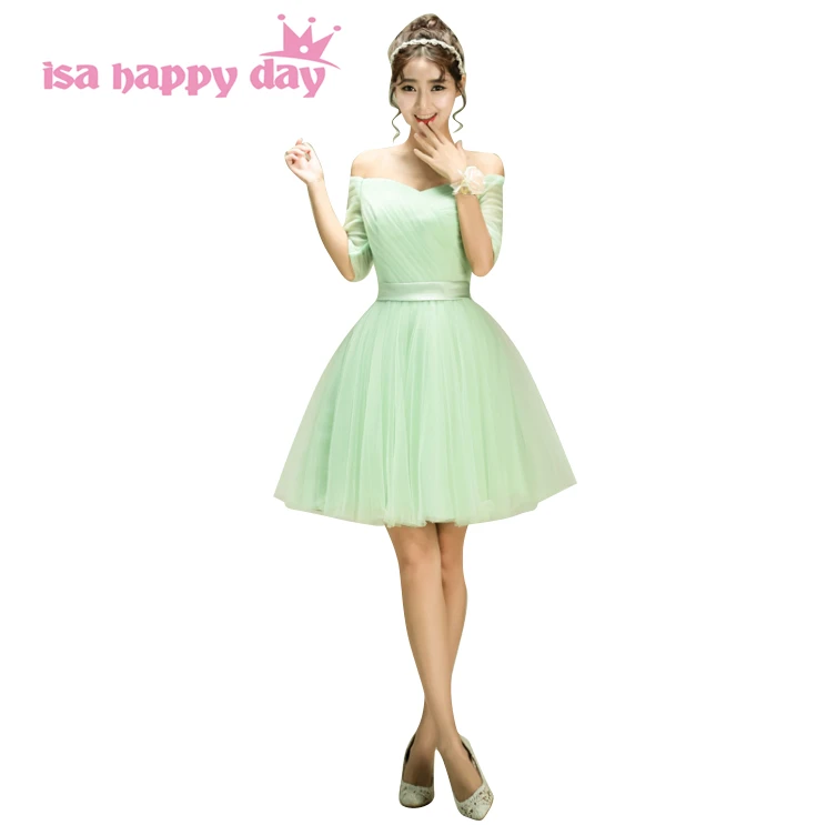 Довольно мятно зеленые цветные простые элегантное вырез лодочка Шея короткие