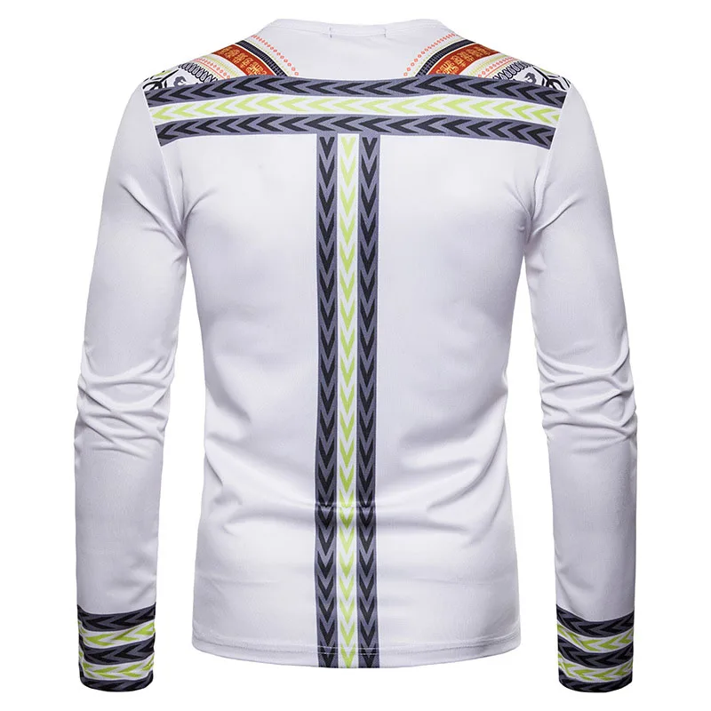 4 вида цветов Мужская Осенняя приталенная рубашка в африканском стиле с принтом