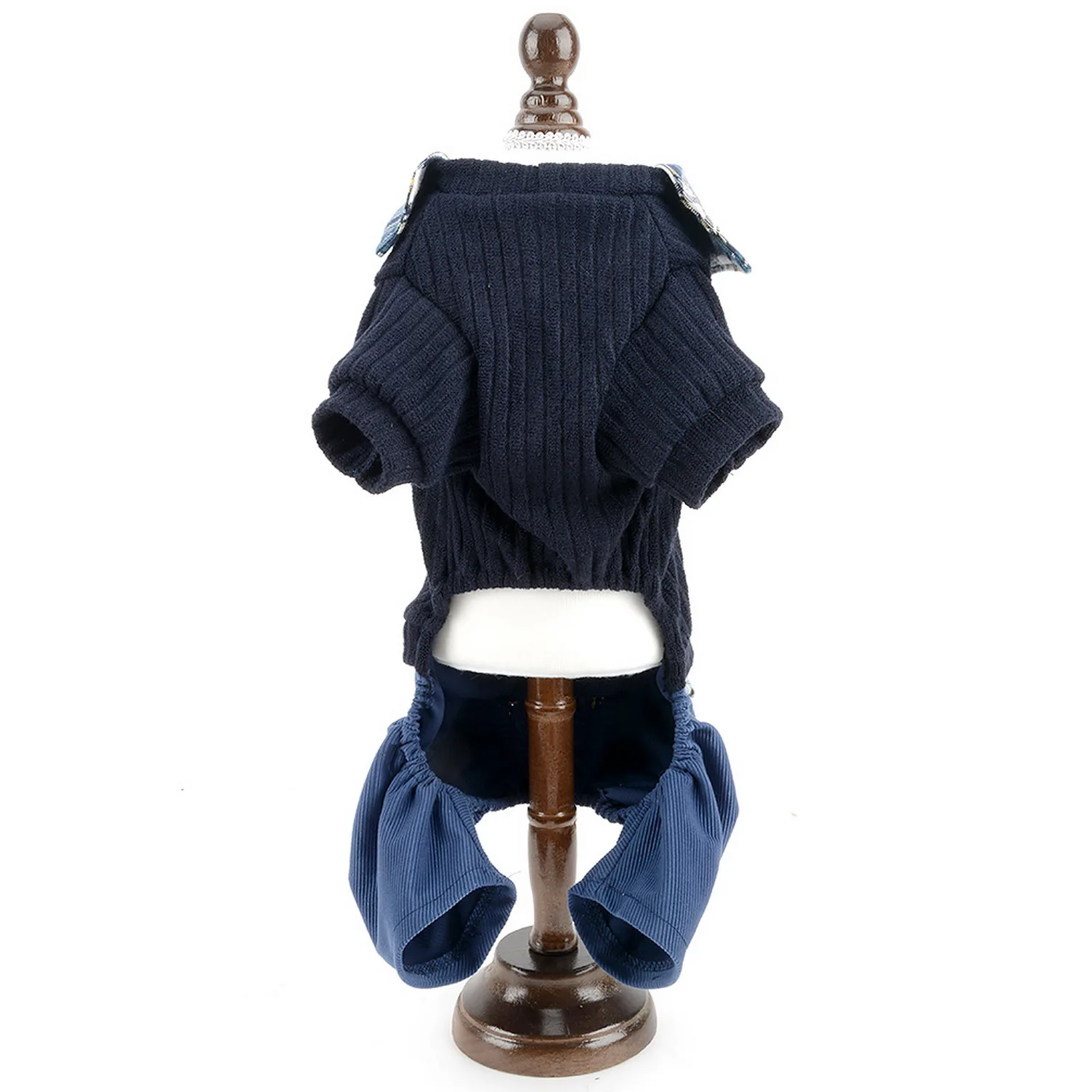 Small Dog Sweater with Plaid Shirt Collar Warm Outfits Student Style Pet Jumper Pants Puppy Knitwear for Autumn Winter |