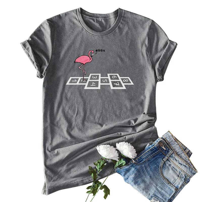 Женская футболка большого размера с принтом мультяшных животных птиц Фламинго