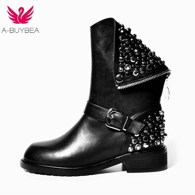 A BUYBEA новые женские ботинки из натуральной кожи модные осенне зимние ботильоны на
