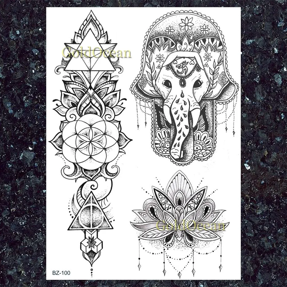 Водонепроницаемые черные серьги-тату с мотыльком хной мандала Цветочные