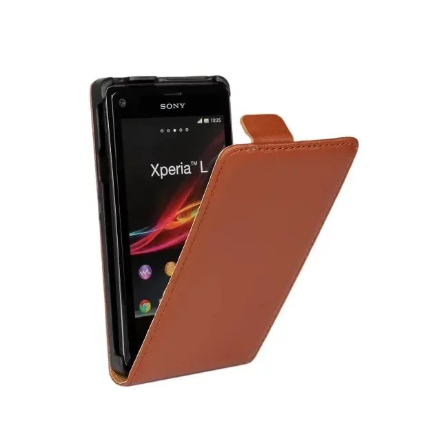 Деловой кожаный чехол для sony Xperia L S36h C2104 C2105, кожаный чехол с настоящей магнитной пряжкой, Вертикальный чехол для мобильного телефона, чехол s - Цвет: Brown