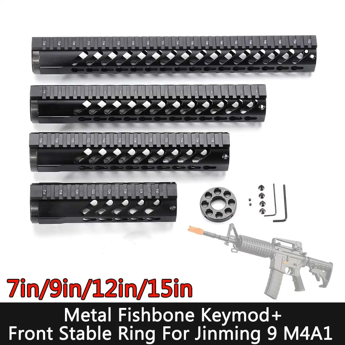 7 дюймов/9 дюймов/12 дюймов/15 дюймов металлический Fishbone Keymod+ Переднее стабильное кольцо для Jinming 9 Gen9 M4a1 мяч для игрушечного пистолета для металлической рыбьей кости