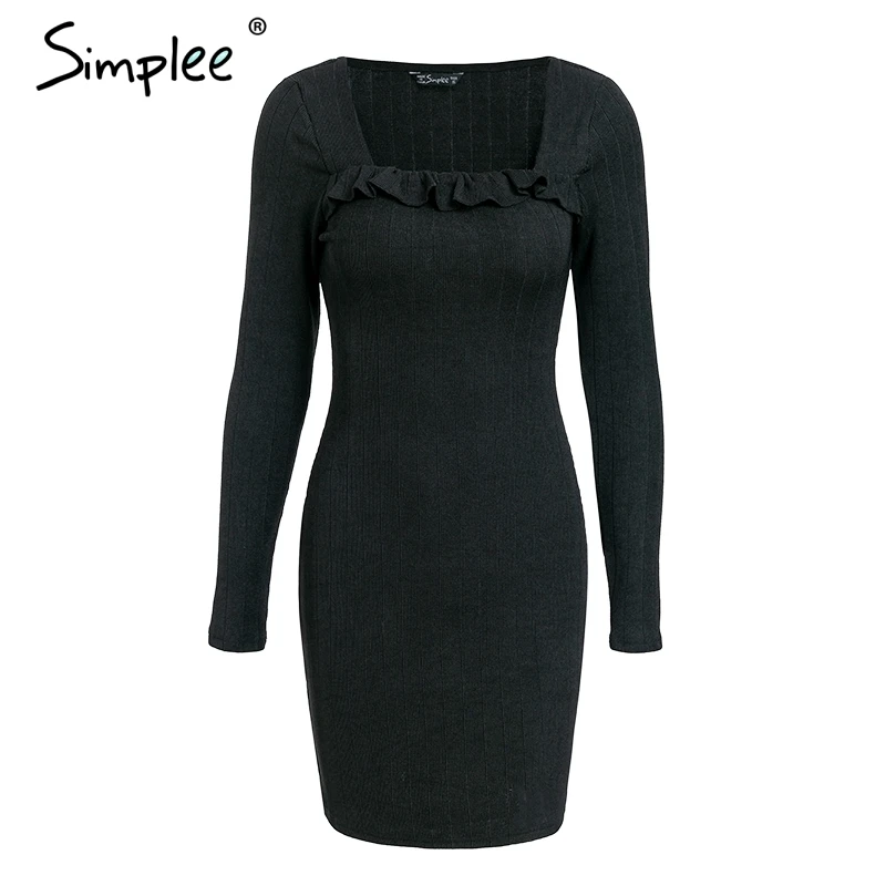 Simplee Ruffles квадратный вырез трикотажное платье-свитер женское винтажное
