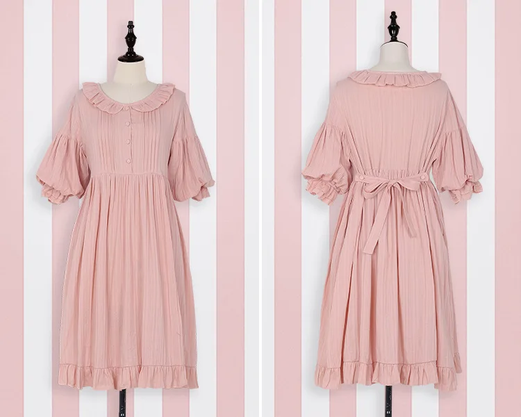 Pink Short Sleeves Платье в стиле Лолиты; милое платье без рукавов; платье для девочек; женское платье горничной с высокой талией; свободное стильное платье с круглым вырезом; 0650 - Цвет: Pink Short Sleeves