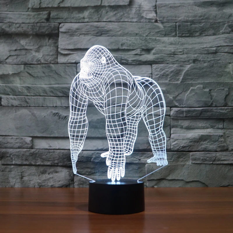 3D орангутаны Иллюзия свет Горилла Кинг Конг фигурка игрушка красочные животные