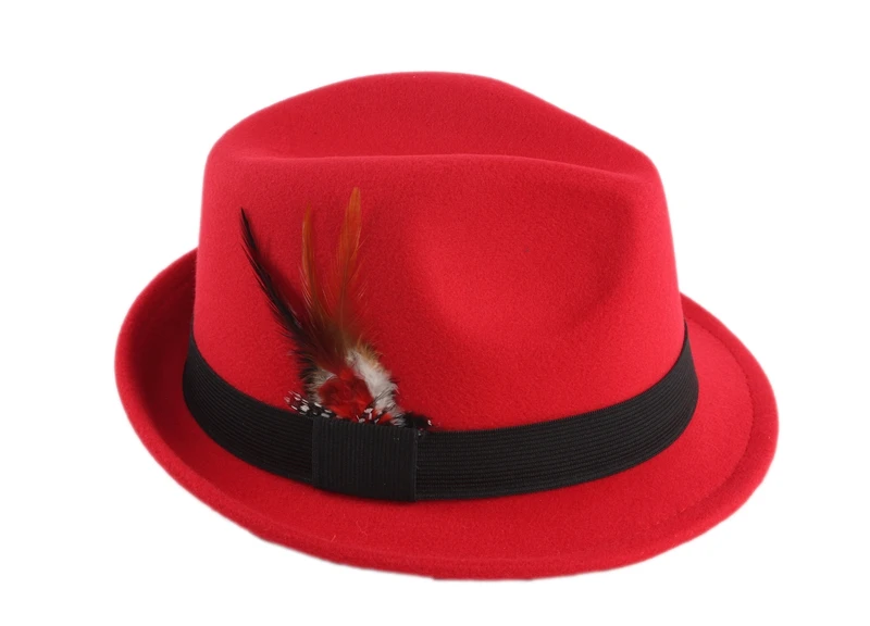 Fedoras для мужчин Fedoras для женщин осень зима унисекс чистый цвет перо джаз шапка pour les femmes