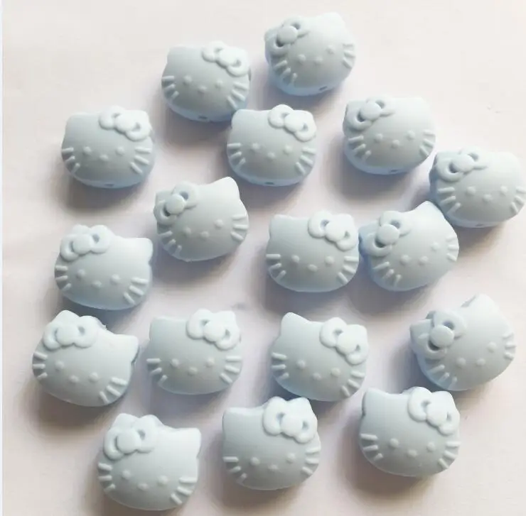 pale blue 20 шт./лот мультфильм hello kitty Силиконовый бисер ребенок Прорезывание Зубов Бисер безопасный пищевой сорт для кормления Жевательная Кошка Китти Силиконовые Бусины - Цвет: pale blue