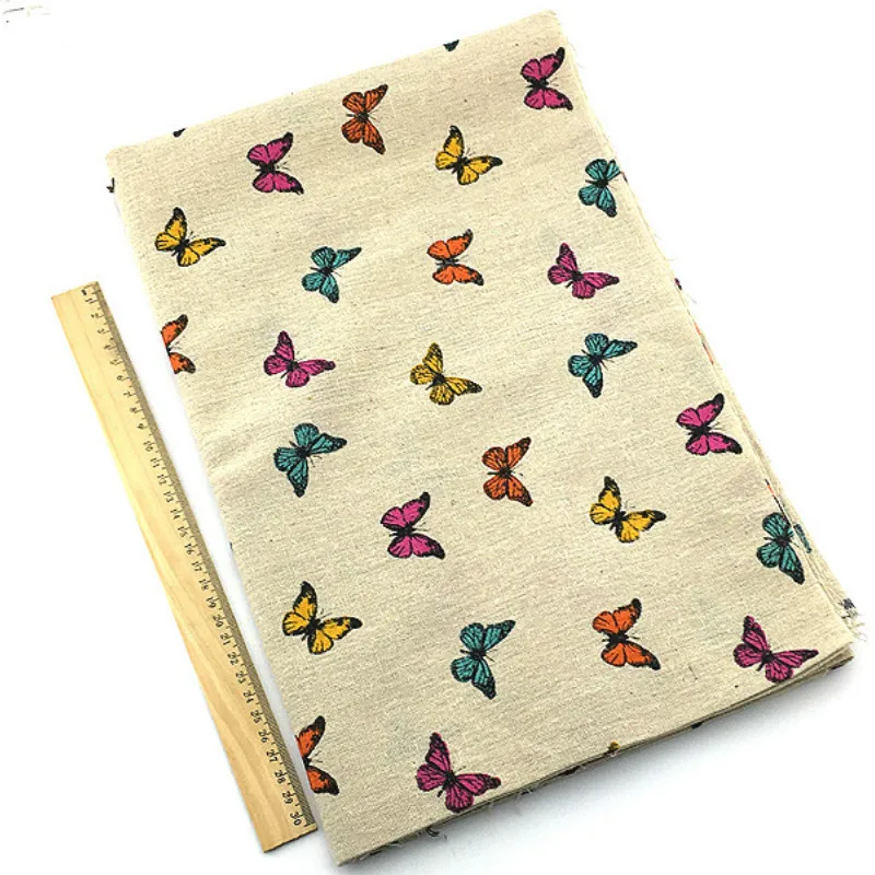 Хлопковая льняная ткань с разноцветным принтом бабочки 50x140 см|fabric burlap|cotton linen