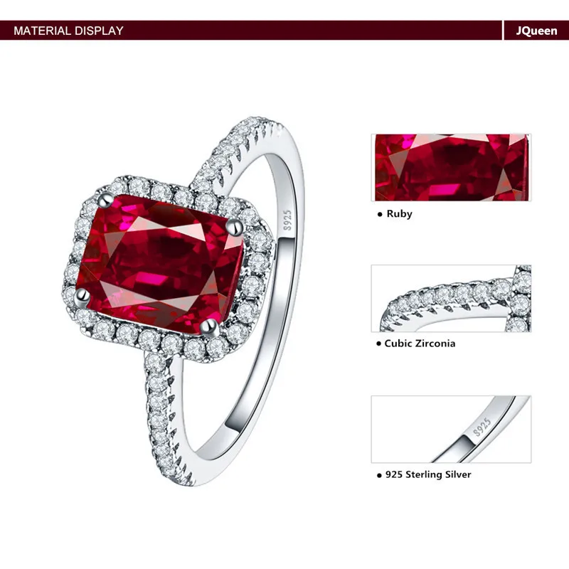 Горячая 3.6ct голубь крови красный рубин обручальное кольцо чистого твердого 925 пробы серебра квадратной огранки ювелирные изделия с коробкой