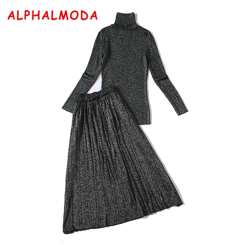 Almoda новинки для женщин дно Вязание футболки и юбки 2 шт. Костюмы Зимняя водолазка