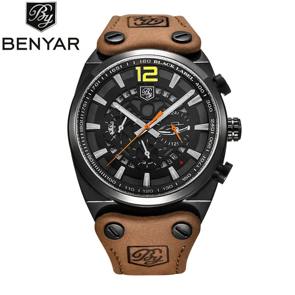 black orange B BENYAR большой циферблат дизайн хронограф спортивные мужские часы модный бренд военные водонепроницаемые кварцевые часы Relogio Masculino - Цвет: black orange B