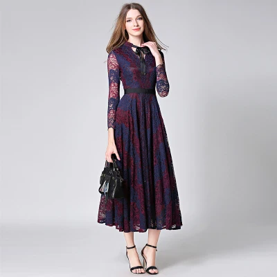 Женское платье большого размера модное кружевное связанное крючком с цветами