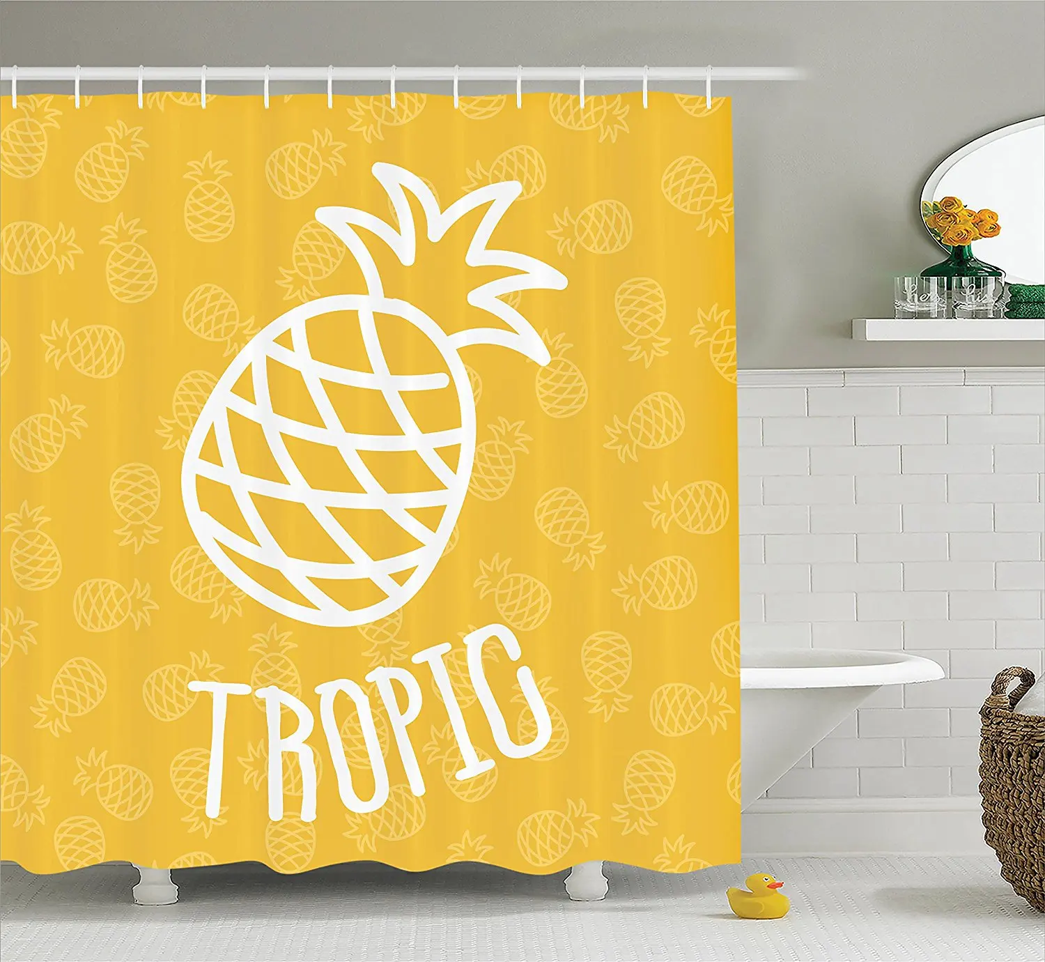 Набор желтых штор для душа маленькие Тропические экзотические африканские