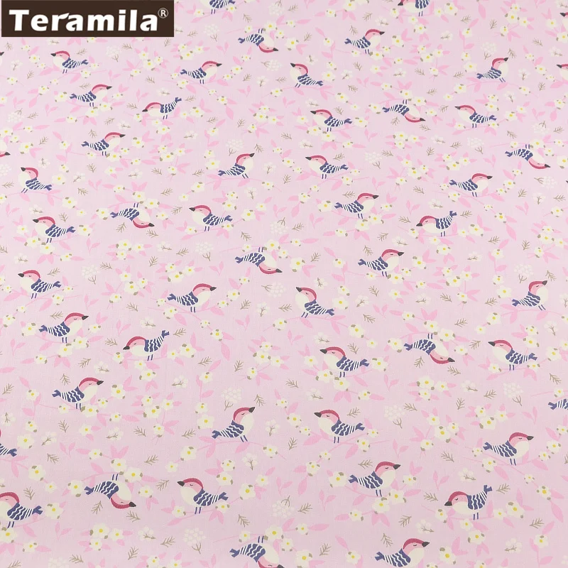 TERAMILA Cotton Fabric Pink Print Birds Designs Twill Fat Quarter Home Textile Material Bed Sheet Patchwork Quilting Tecido | Дом и сад