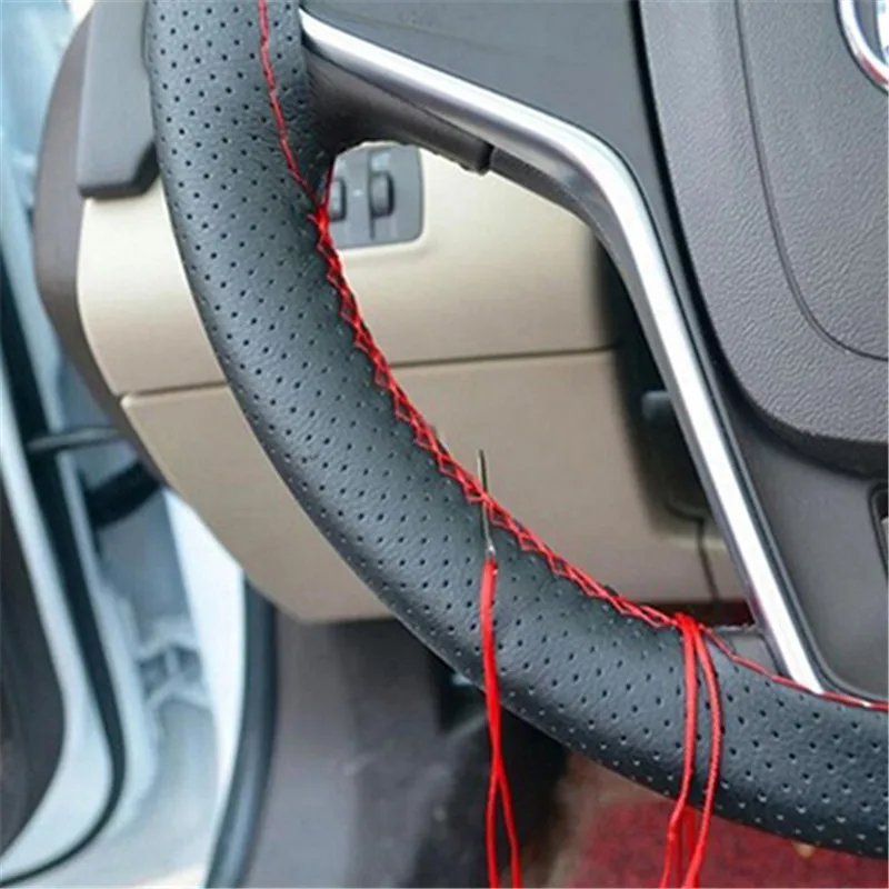 DIY чехлы на руль из искусственной кожи Мягкий чехол рулевого колеса автомобиля с иглами и резьбой аксессуары для интерьера